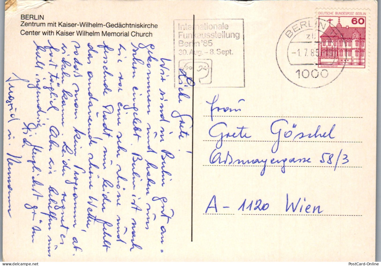 51795 - Deutschland - Berlin , Zentrum Mit Kaiser Wilhelm Gedächtniskirche - Gelaufen 1985 - Other & Unclassified