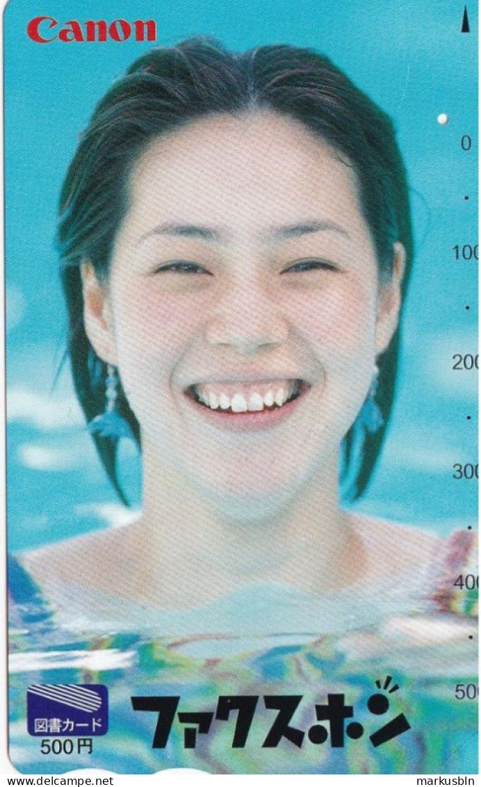 Japan Prepaid Libary Card 500 - Woman Young Girl Canon In Water Laughing - Japón