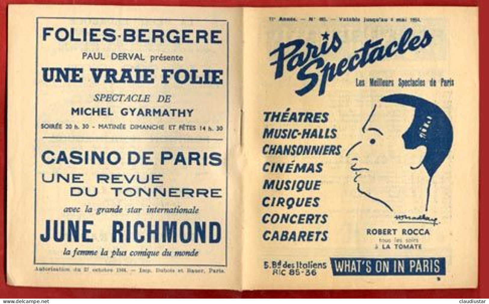 ** PARIS  SPECTACLES  FERNANDEL  1954 ** - Programs