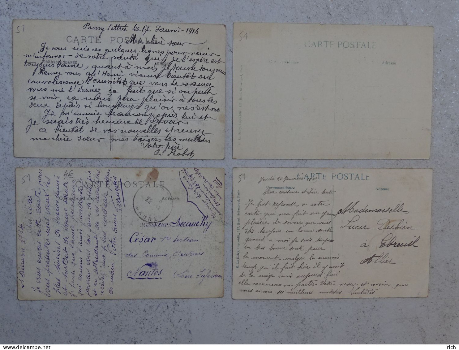 Lot De 4 CPA 51 Marne - Guerre 1914 - Reims Souain L'épine, Infanterie - Other & Unclassified