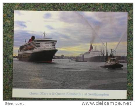 CUNARD QUEEN MARY 2 (QM2) WITH QE2 AND FIREBOATS IN SOUTHAMPTON - Dampfer