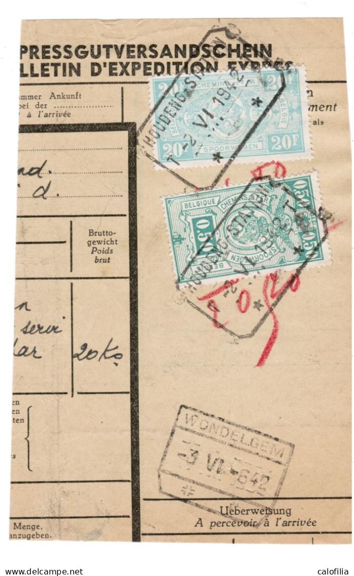 Fragment Bulletin D'expedition, Obliterations Centrale Nettes, HOUDENG STATION Pour WONDELGEM - Usati