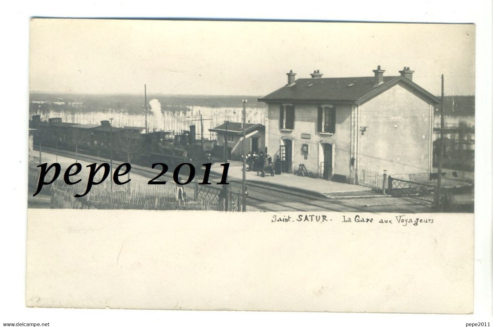 Carte Photo Précurseur 18 Cher St Saint SATUR Gare Tacot Ligne St Germain Du Puy à Cosne - Train, Locomotive, Inondation - Saint-Satur