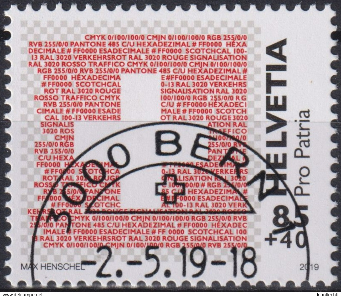 2019 Schweiz Pro Patria, Die Schweizerfahne, Das Rot ⵙ Zum:CH B339, Mi:CH 2598, Yt:CH 2538 - Usados