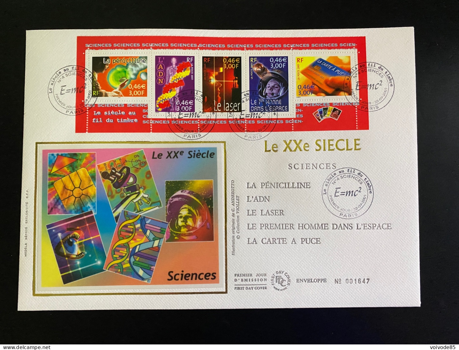 Enveloppe 1er Jour GF Soie "Le XXe Siècle - Sciences" - 22/09/2001 - B3422 - 3422/3426 - 2000-2009