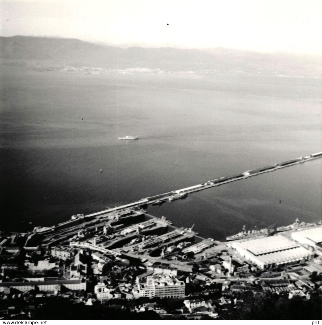 Gibraltar View To Port And African Coast Mediterranean Sea 1950-60s Small Vintage Photo 9 X 9 Cm - Europe