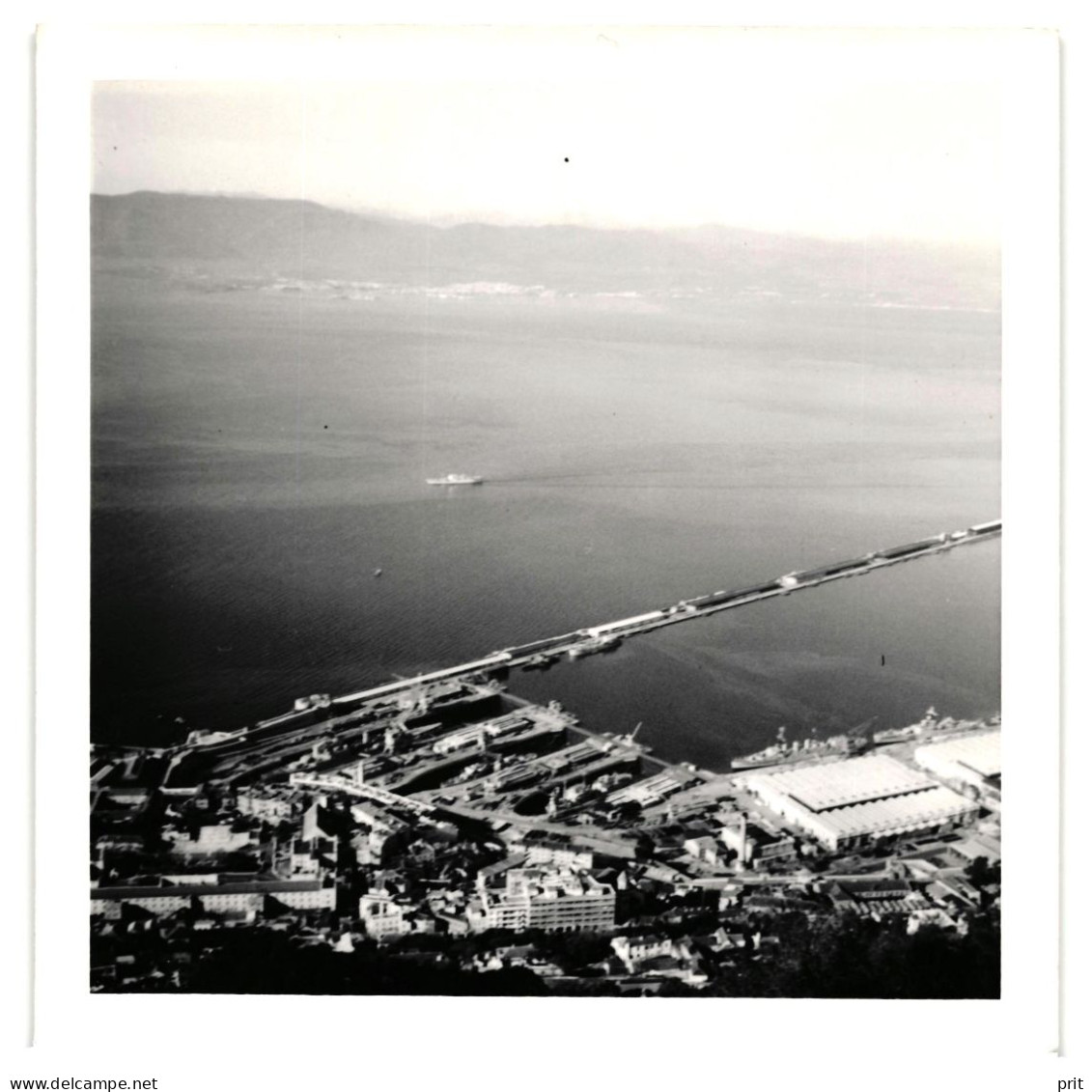 Gibraltar View To Port And African Coast Mediterranean Sea 1950-60s Small Vintage Photo 9 X 9 Cm - Europe