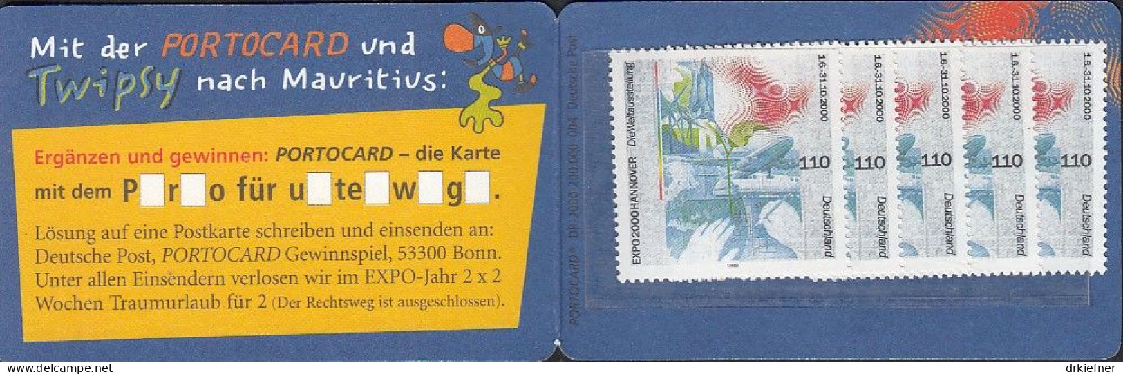 BRD, PORTOCARD, Markenheftchen Mit 5x 2042, Postfrisch **, EXPO 2000, Twipsy - Andere & Zonder Classificatie