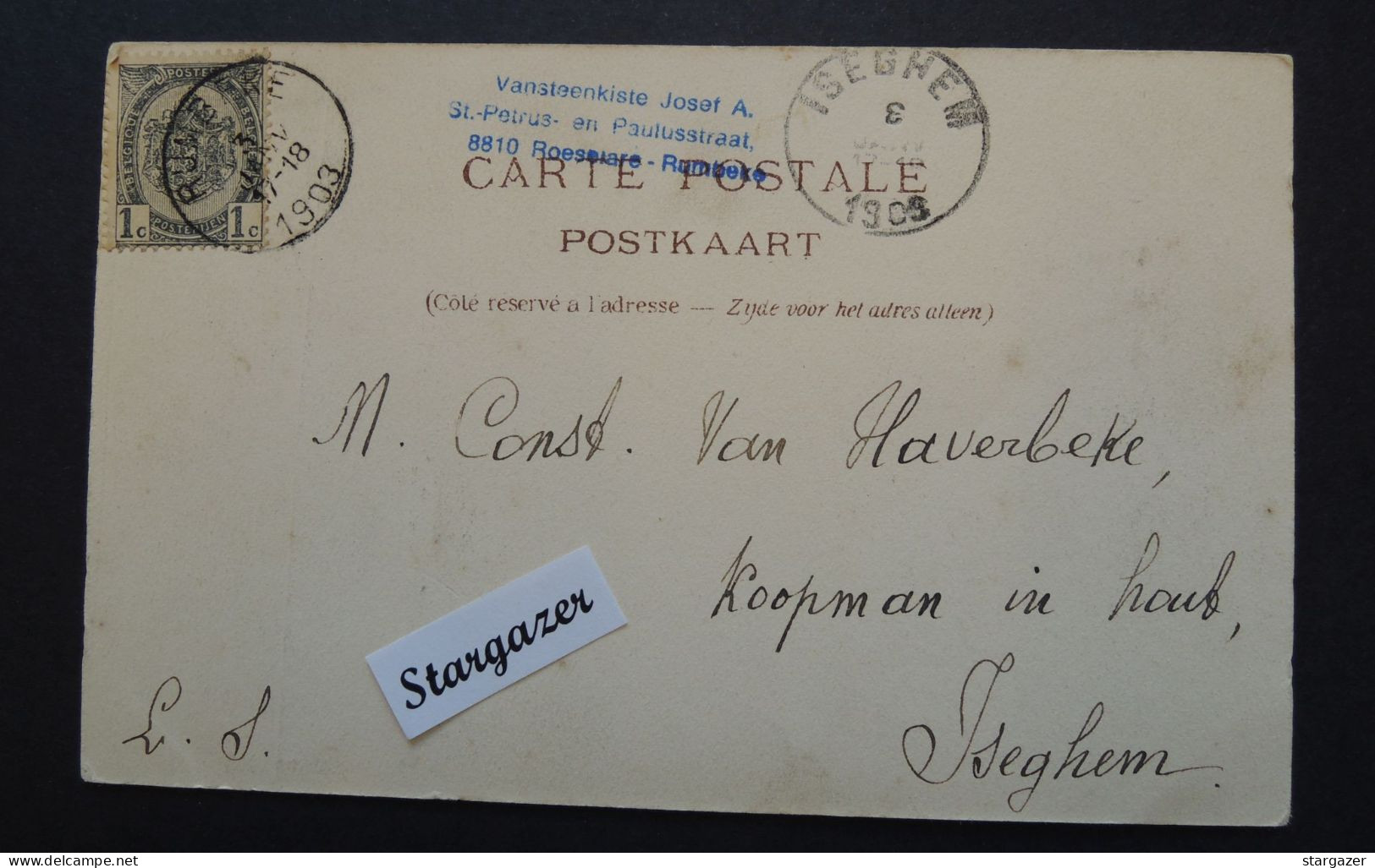 Postkaart "Environs De Roulers. Eglise De Rumbeke", Geanimeerd, Postzegel, 1903 (Rumbeke Bij Roeselare) - Röselare