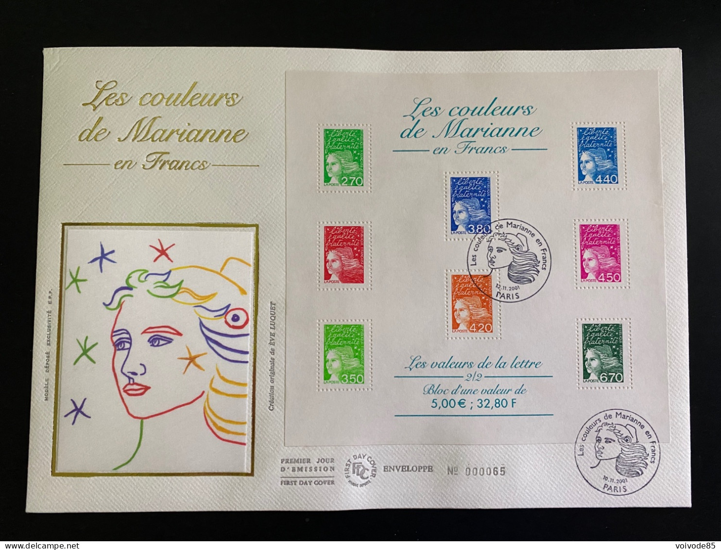 Lot De 2 Enveloppes 1er Jour GF Soie "Les Couleurs De Marianne" - 10/11/2001 - BF41/BF42 - 2000-2009