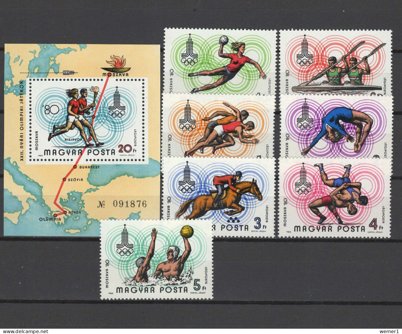 Hungary 1980 Olympic Games Moscow, Space, Handball, Equestrian, Wrestling, Waterball Etc. Set Of 7 + S/s MNH - Summer 1980: Moscow