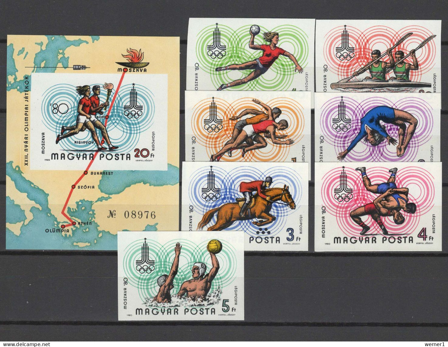 Hungary 1980 Olympic Games Moscow, Space, Handball, Equestrian, Wrestling, Etc. Set Of 7 + S/s Imperf. MNH -scarce- - Zomer 1980: Moskou