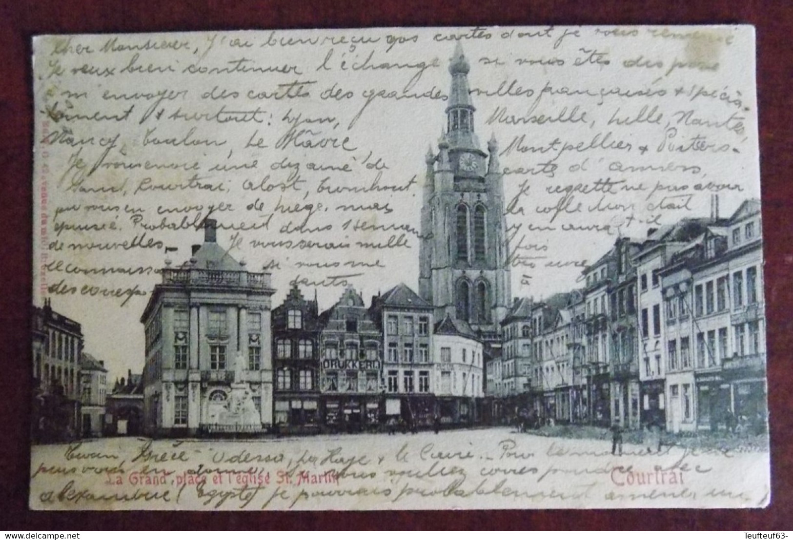 Cpa Courtrai ; La Grand Place Et L'église St. Martin - Kortrijk