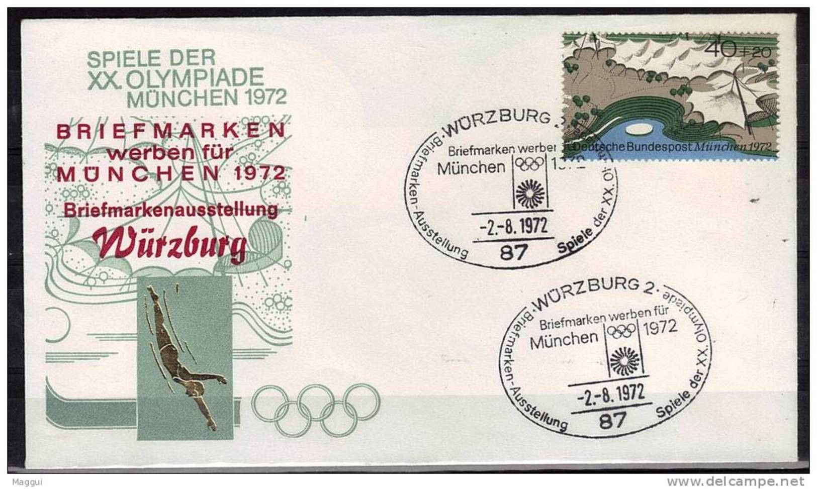 ALLEMAGNE   FDC  Cachet    WURZBURG  2      Le    2-8-72   Jo 1972   Logo  Stade Natation - Nuoto