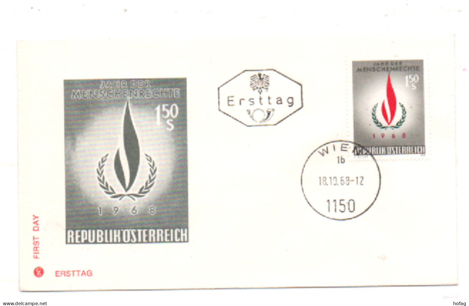 Österreich 1968 MiNr.: 1272 Menschenrechte Ersttag; Austria FDC Human Rights Scott: 819 YT: 1101 Sg: 1531 - FDC