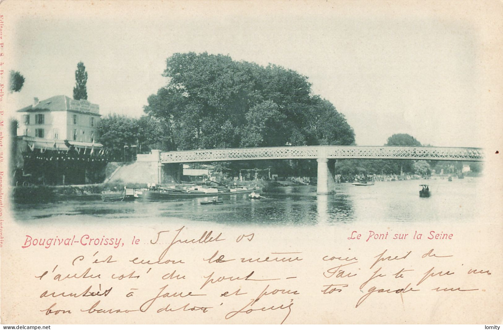 78 Bougival Croissy Le Pont Sur La Seine CPA Bateau Péniche - Bougival