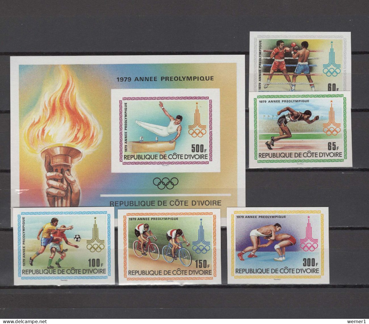 Ivory Coast 1979 Olympic Games Moscow, Boxing, Football Soccer, Cycling, Wrestling  Set Of 5 + S/s Imperf. MNH -scarce- - Ete 1980: Moscou