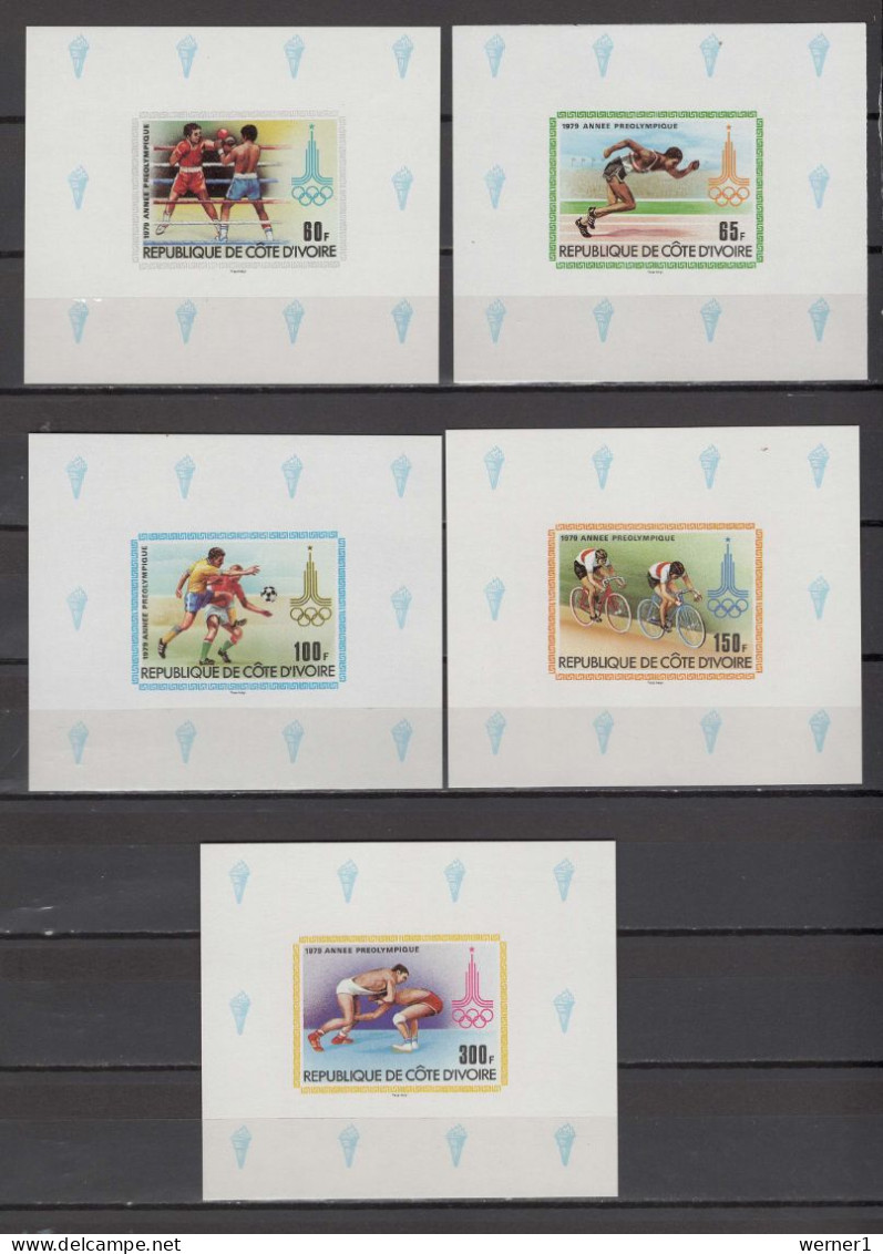 Ivory Coast 1979 Olympic Games Moscow, Boxing, Football Soccer, Cycling, Wrestling  Set Of 5 S/s Imperf. MNH -scarce- - Estate 1980: Mosca