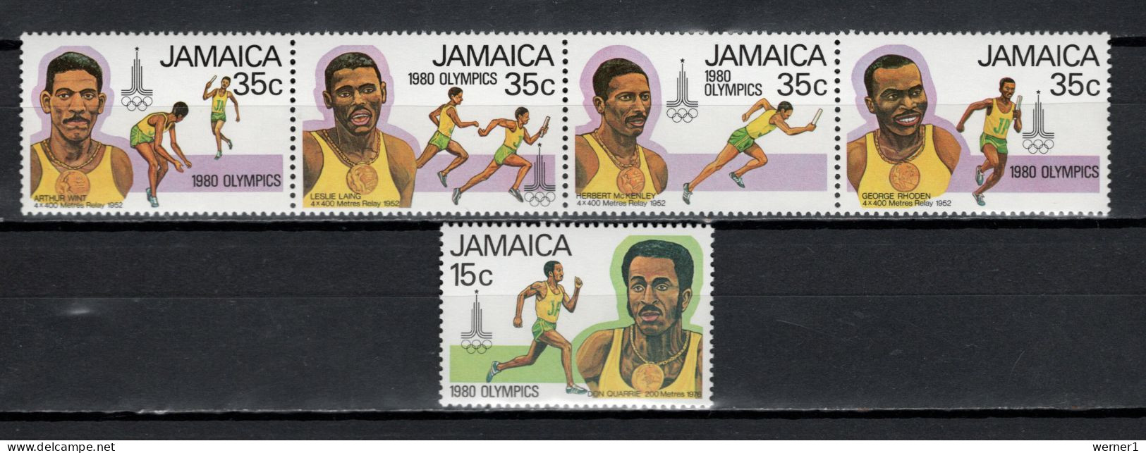 Jamaica 1980 Olympic Games Moscow, Athletics Set Of 5 MNH - Estate 1980: Mosca