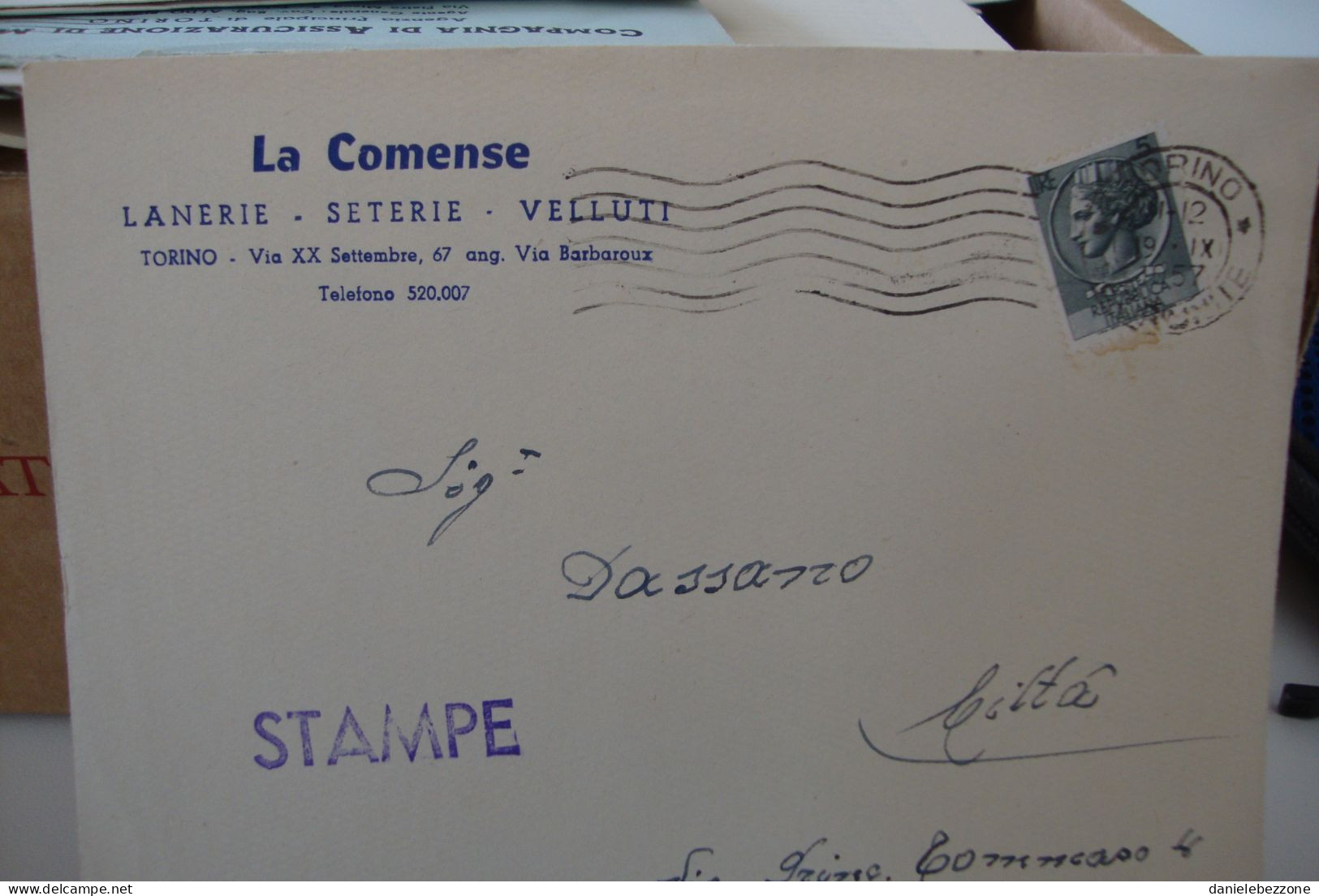 Storia Postale Busta Commerciale La Comense Lanerie Seterie Velluti Stampe 5 Lire - Sin Clasificación