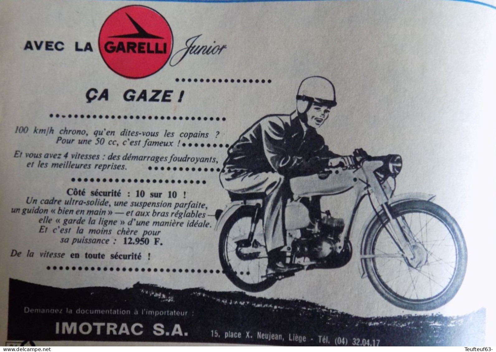 Publicité De Presse ; Moto Garelli Junior - Reclame