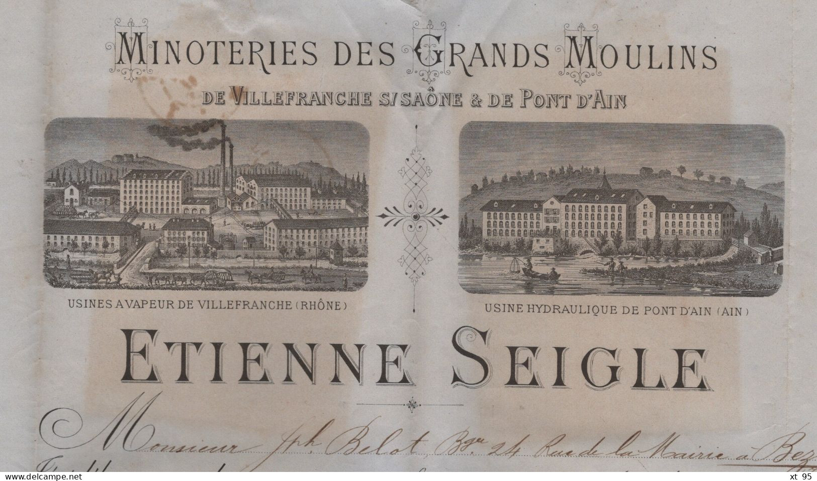 Facture Illustree - Villefranche - Minoterie Des Grands Moulins - 1889 - Type Sage - Gare De Villefranche - Rhone - 1877-1920: Semi-Moderne