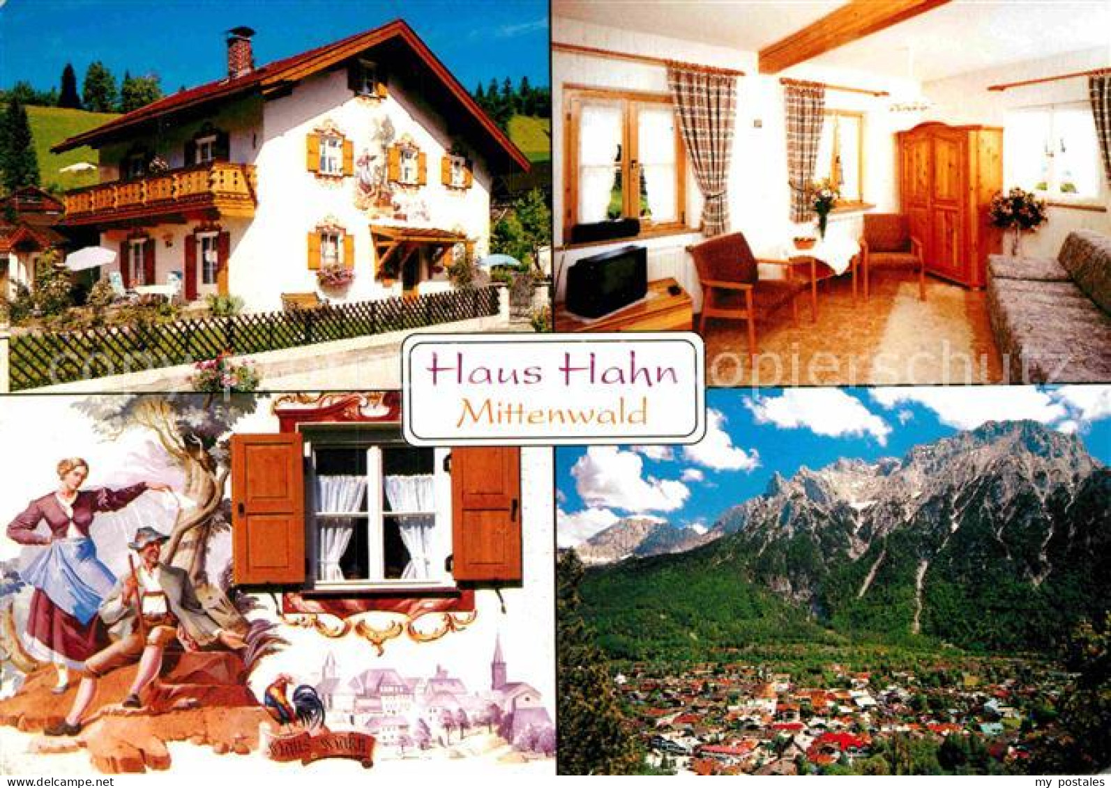 72882085 Mittenwald Bayern Pension Gaestehaus Haus Hahn Fassadenmalerei Alpenpan - Mittenwald