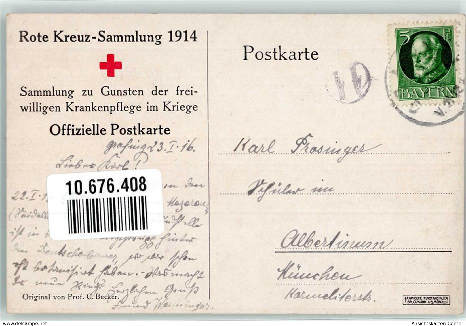 10676408 - Sign. C. Becker Krankenwagen Verwundeter Krankenschwester  WK I - Red Cross