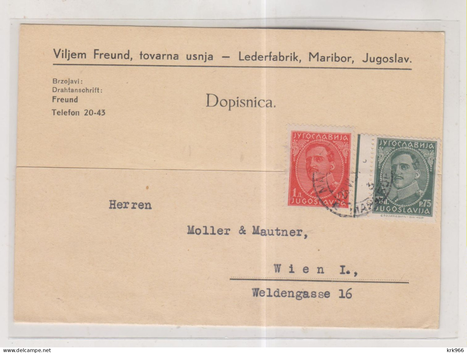 YUGOSLAVIA,1934 MARIBOR  Nice Postcard  To Austria - Storia Postale