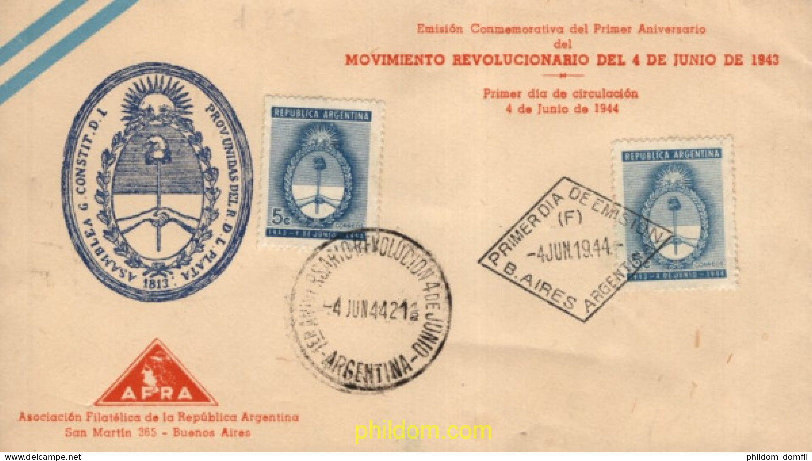 730596 MNH ARGENTINA 1944 PRIMER ANIVERSARIO DEL NUEVO REGIMEN DE ARGENTINA - Nuevos