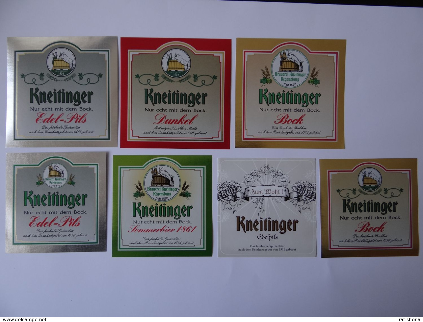 7 Bier-Etiketten - Brauerei Kneitinger, Regensburg, BY. - Beer