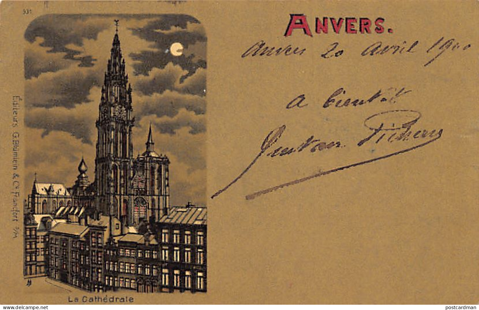 ANTWERPEN - De Kathedraal Bij Nacht - Uitg. G. Blümlein 931 - Antwerpen