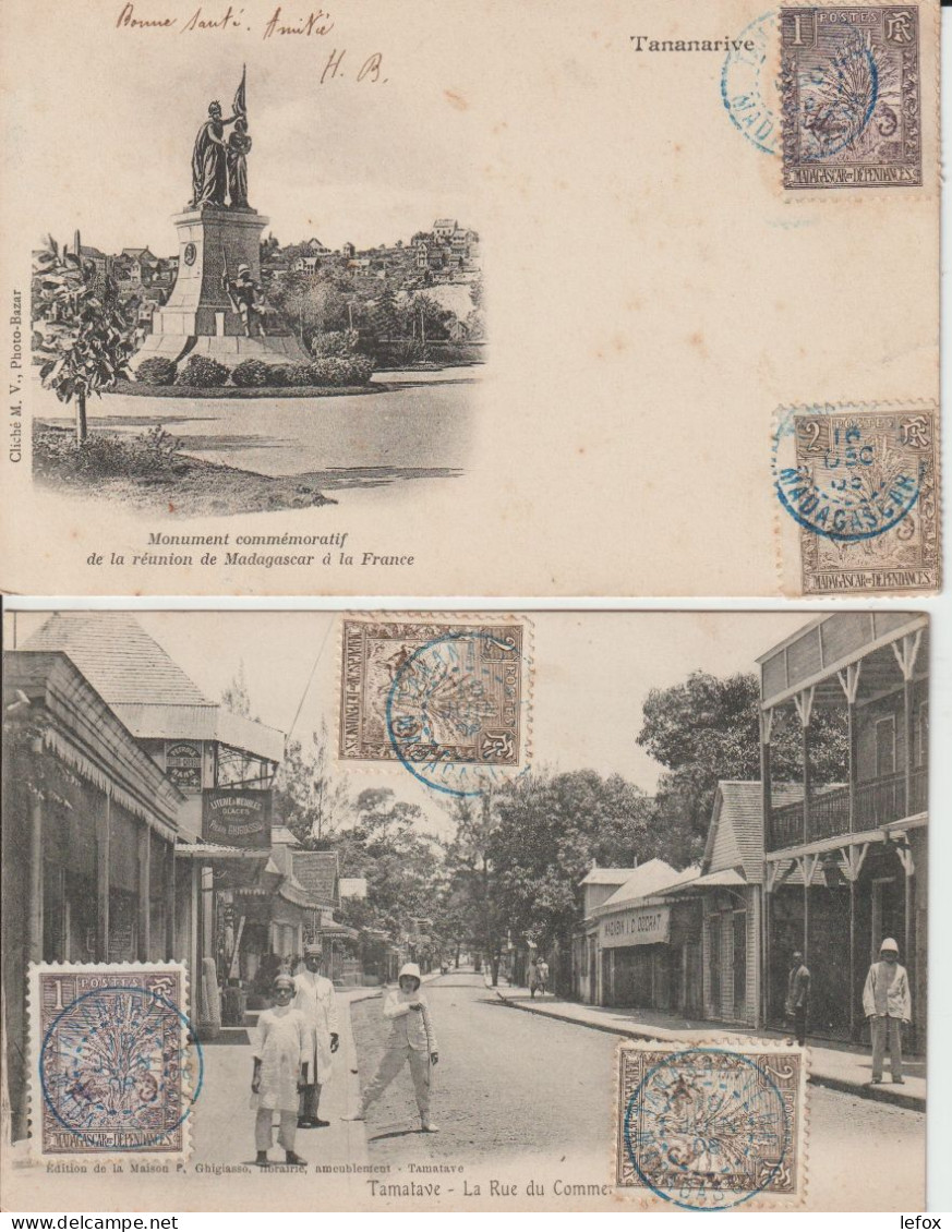 MADAGASCAR 1 CARTE DE TANANARIVE UNE CARTE DE TAMATAVE OBLITERES 1908 - Storia Postale