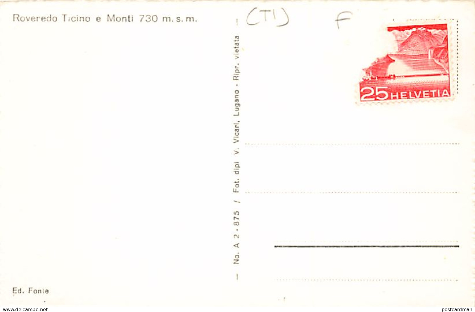 Svizzera - Ticino (TI) Roveredo Ticino E Monti - Vista Generale - Ed. Fonte A 2-875 - Autres & Non Classés