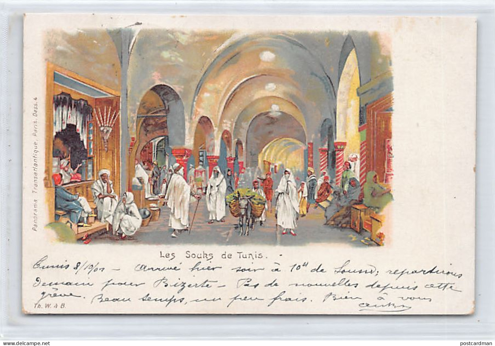 Tunisie - TUNIS - Les Souks - Carte Litho - Ed. Panorama Transatlantique  - Tunisia