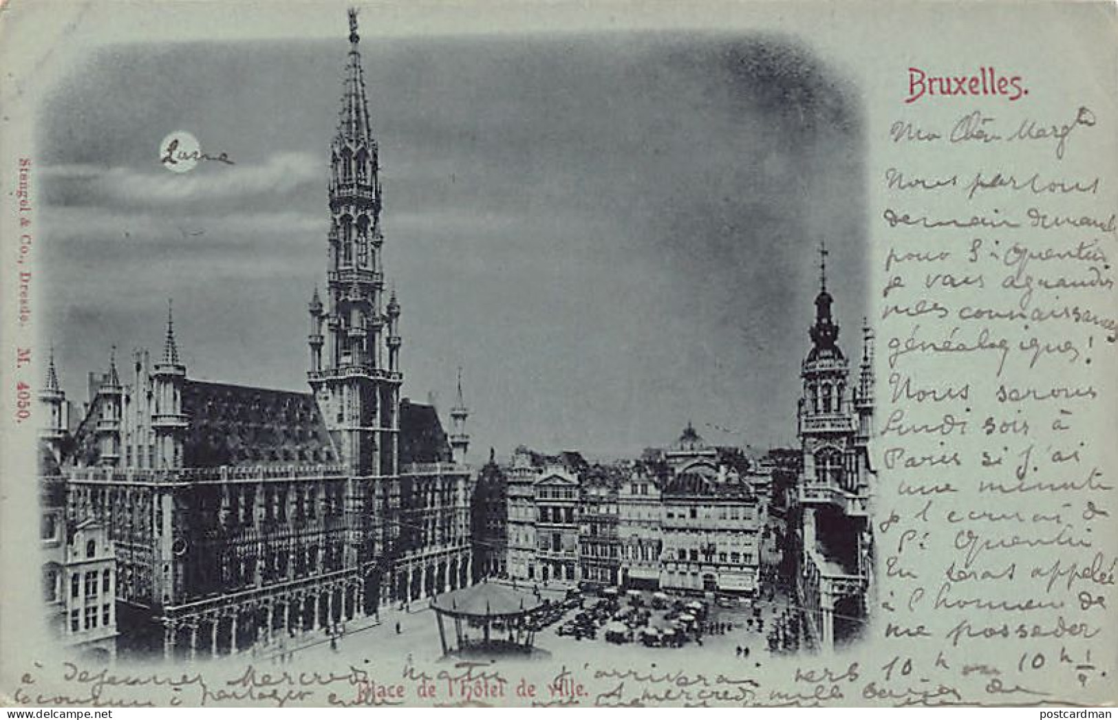 Belgique - BRUXELLES - Place De L'Hôtel De Ville La Nuit - Année 1898 - Ed. Stengel & Co. - Bruxelles La Nuit