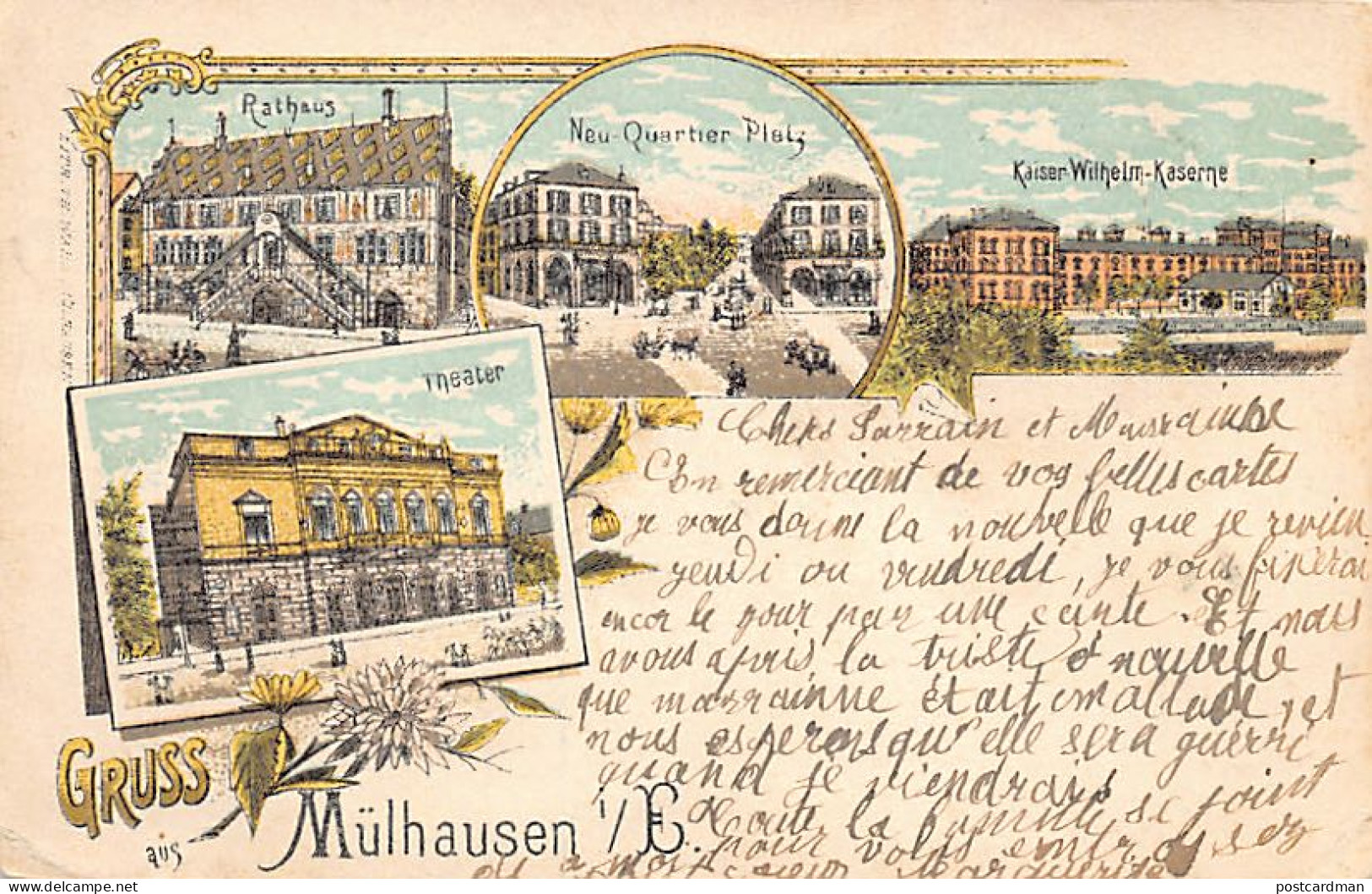 MULHOUSE - Litho - Mairie - Nouveau Quartier Et Place De La République - Théâtre - Caserne Lefebvre Kaiser-Wilhelm Kaser - Mulhouse