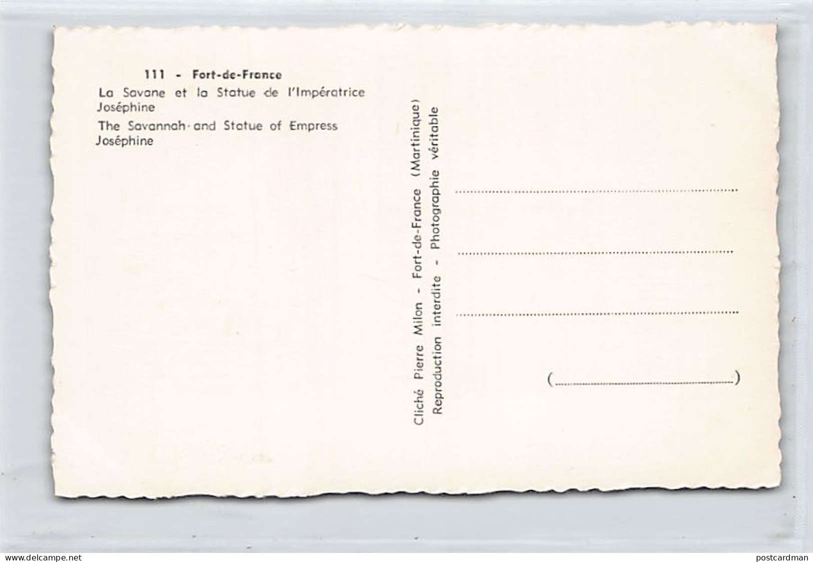 Martinique - FORT DE FRANCE - La Savane - Ed. Pierre Milon 111 - Other & Unclassified