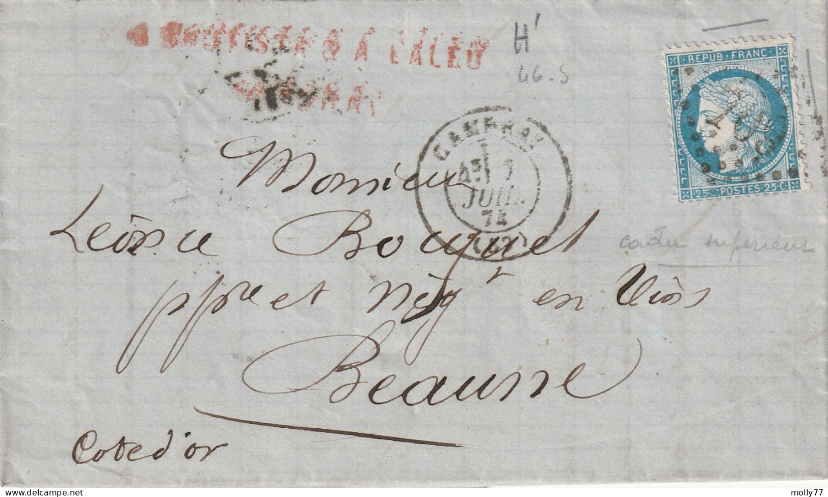 Lettre De Cambrai à Beaune LAC - 1849-1876: Période Classique