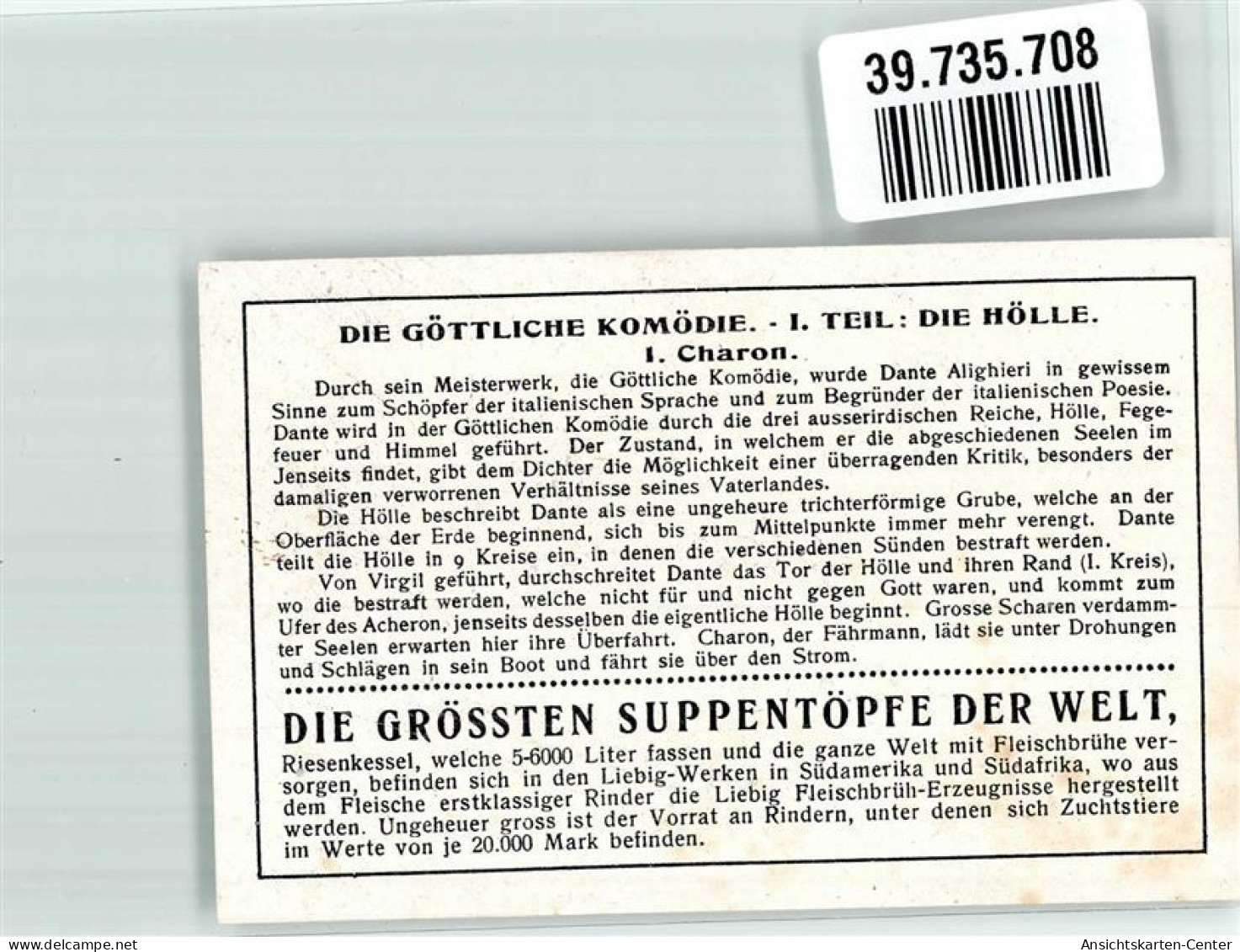 39735708 - Dante-Die Goettliche Komoedie I. Die Hoelle 1. Charon Liebig Erzeugnisse Aus Bestem Rindfleisch - Andere & Zonder Classificatie