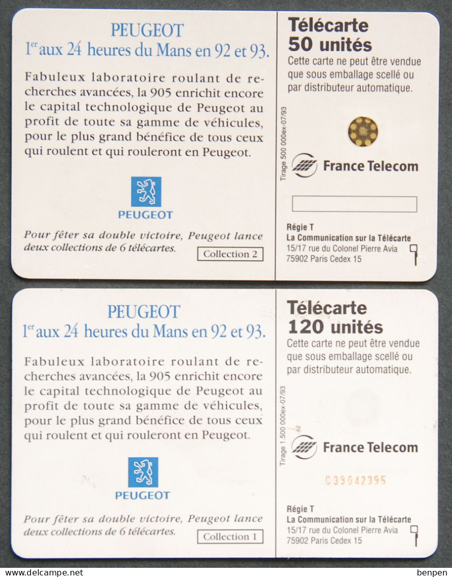 Télécartes PEUGEOT 24 Heures Du Mans 93 1993 Automobile Lion Voiture Course Endurance 50U 120U France Telecom ESSO - Non Classés