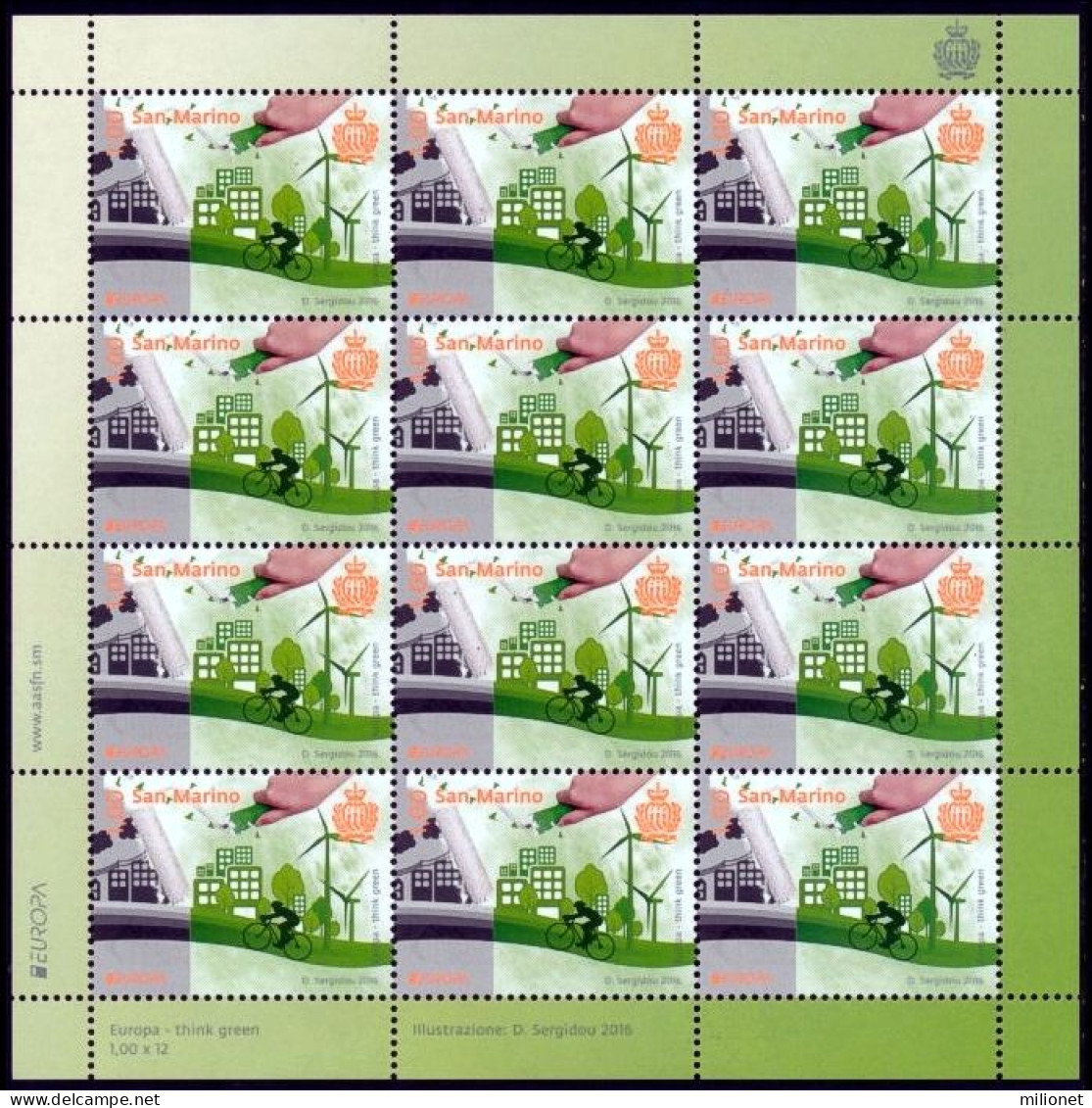 SALE!!! SAN MARINO 2016 EUROPA CEPT Think Green Sheetlet Of 12 Stamps MNH ** - 2016