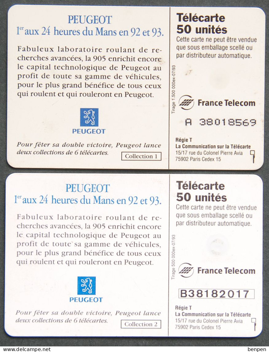 Télécartes PEUGEOT 24 Heures Du Mans 93 1993 Automobile Lion Voiture Course Endurance 50U France Telecom ESSO - Zonder Classificatie