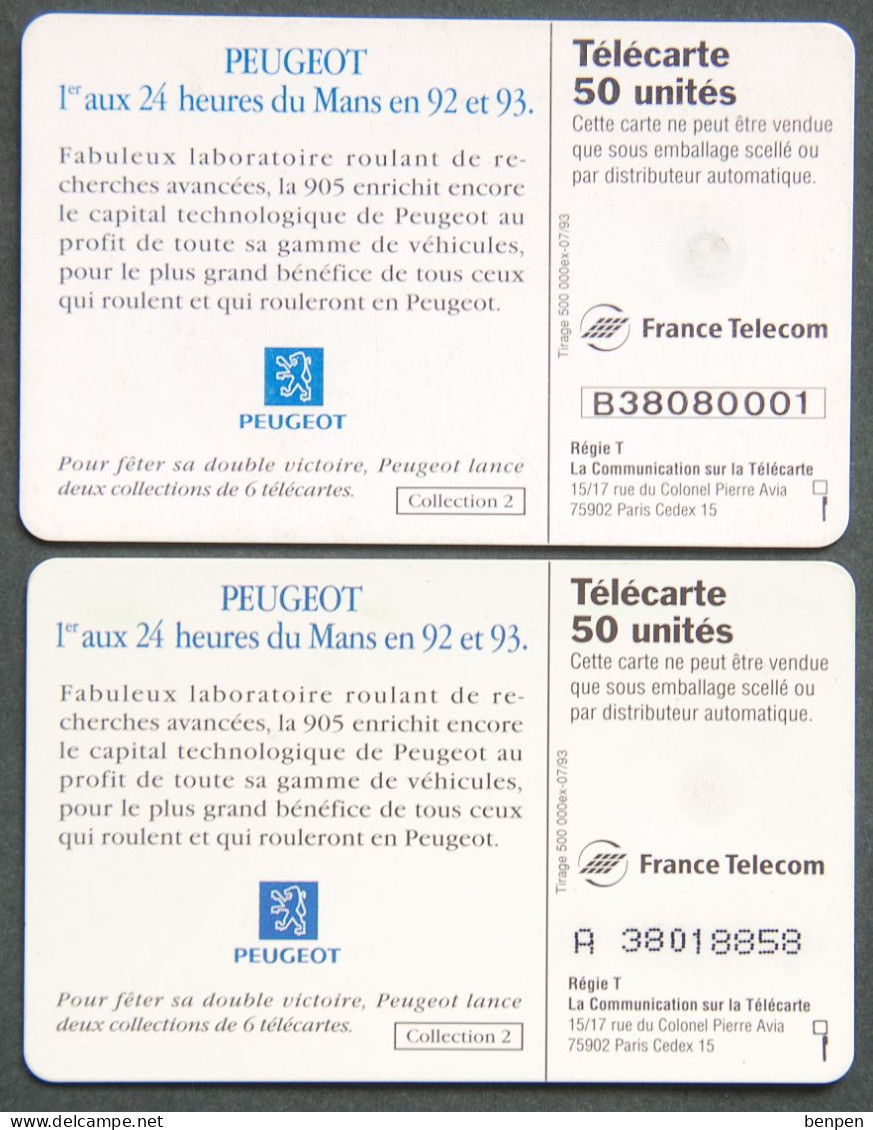 Télécartes PEUGEOT 24 Heures Du Mans 93 1993 Automobile Lion Voiture Course Endurance 50U France Telecom ESSO Juin - Unclassified