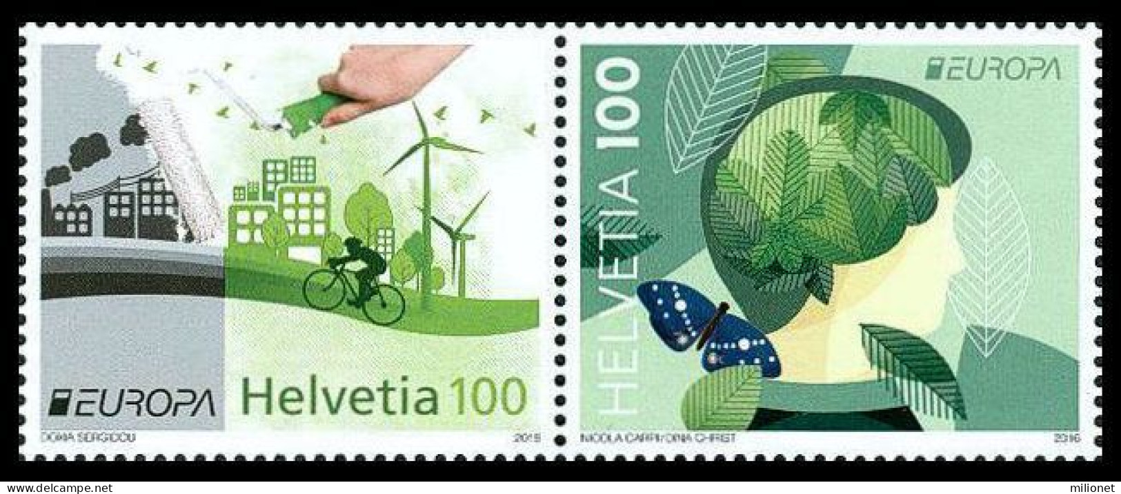 SALE!!! SUIZA SWITZERLAND SUISSE SCHWEIZ 2016 EUROPA CEPT Think Green 2 Stamps Se-tenant MNH ** - 2016