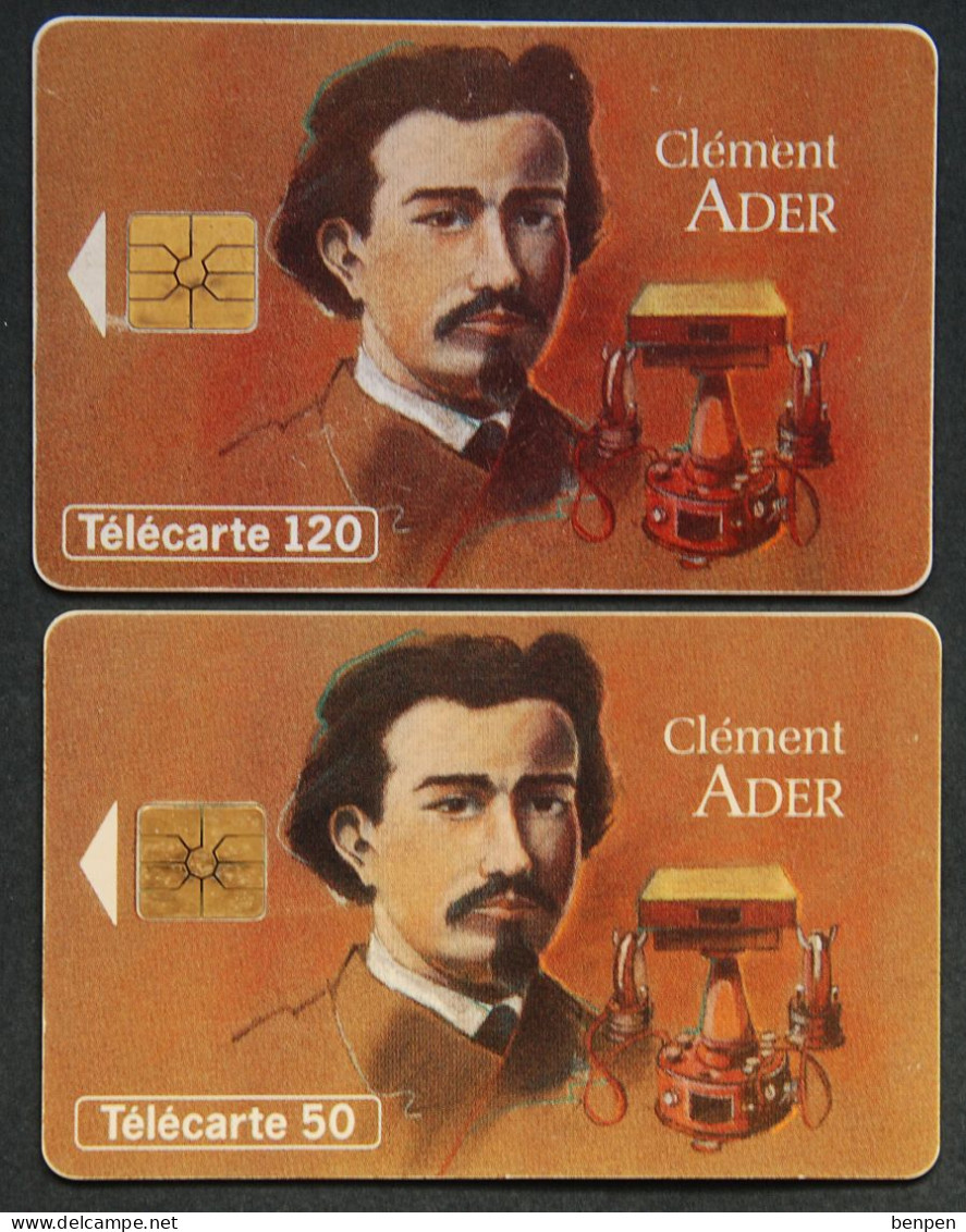 Télécartes Clément ADER 1993 Figures Télécommunications Pionnier Téléphone Opéra 120U 50U France Telecom 1841 1925 - Non Classés