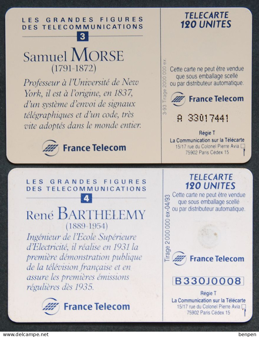 Télécartes Samuel MORSE René BARTHELEMY 1993 Figures Télécommunications Télévision Télégraphie 120U France Telecom - Unclassified