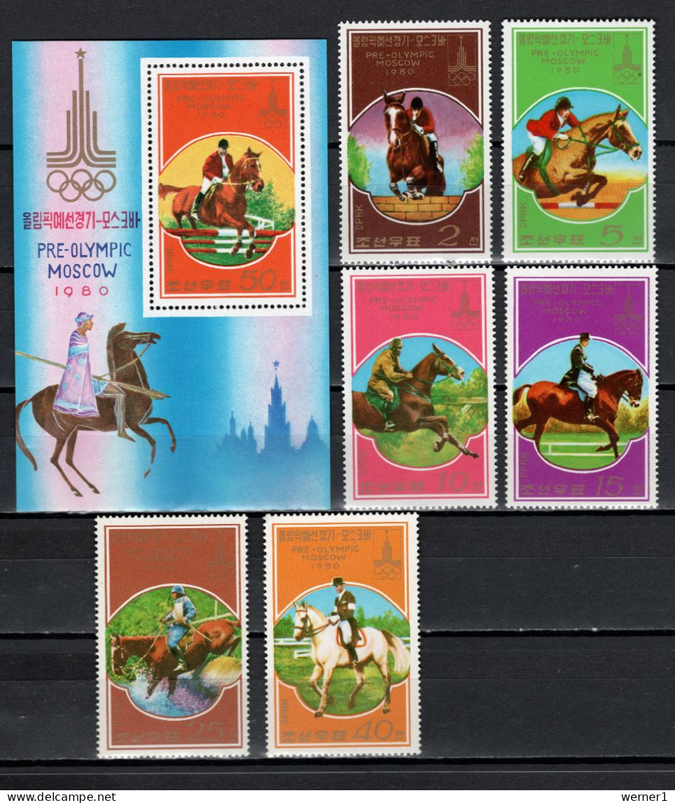 North Korea 1978 Olympic Games Moscow, Equestrian Set Of 6 + S/s MNH - Verano 1980: Moscu