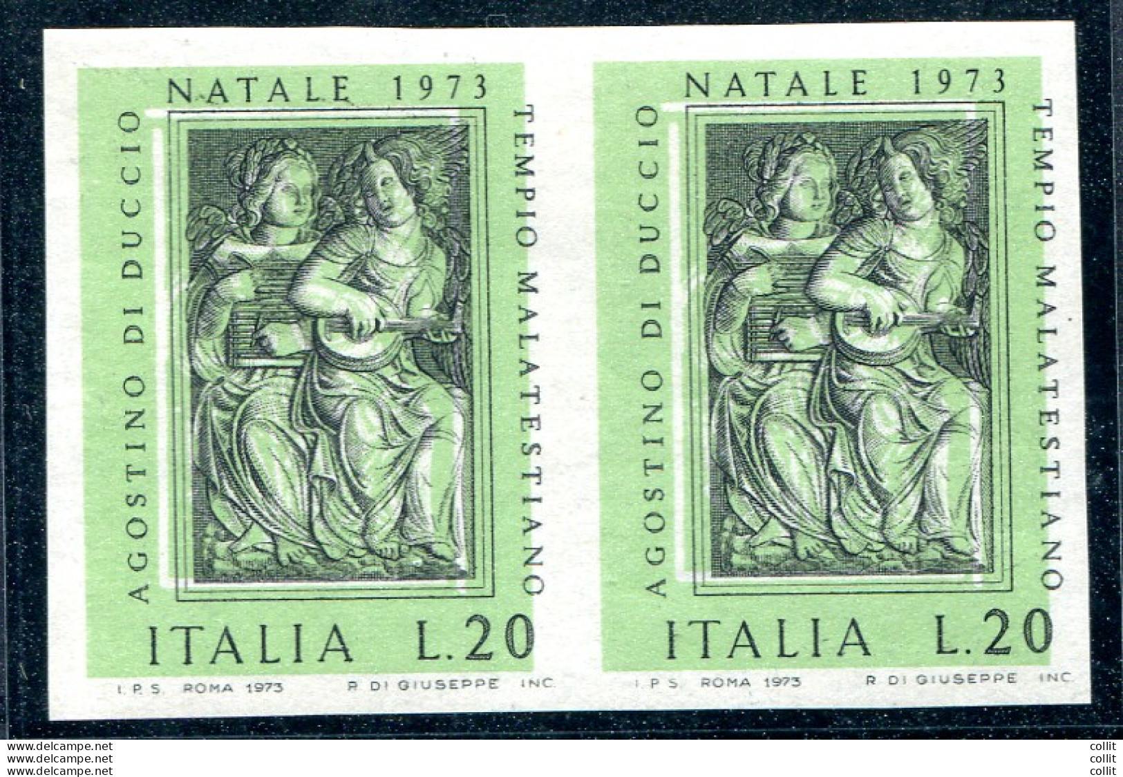 Natale '73 Lire 20 Coppia Varietà Non Dentellata - Errors And Curiosities