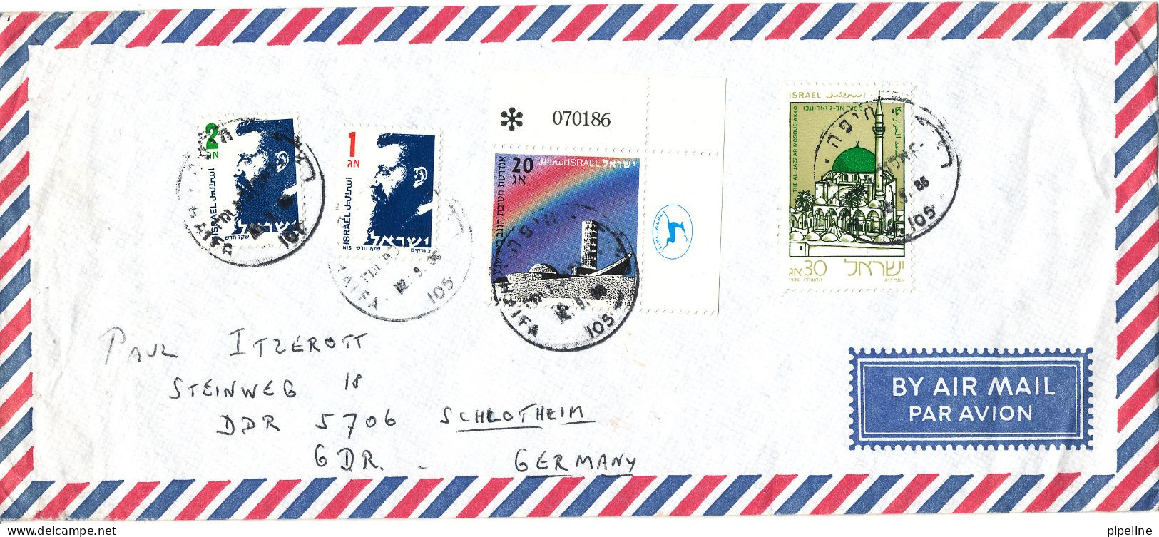Israel Air Mail Cover Sent To Germany DDR 1986 Topic Stamps - Aéreo